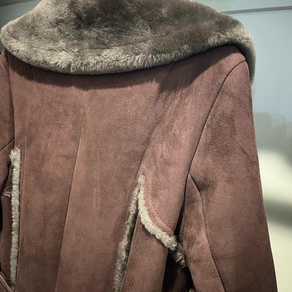 Vintage 70s Californian Suede Shearling Belted Trench Coat - Picture 10 of 16